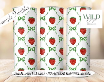 Strawberries and Bows 20oz Tumbler Wrap | Coquette Strawberry Bow Design | Skinny Tumbler PNG | Sublimation Valentine Cup Wrap