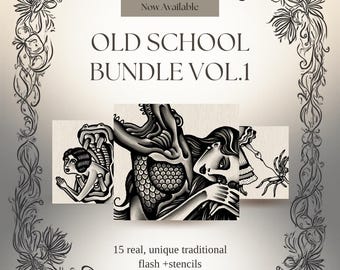 Wrangenstein flash bundle Vol 1.- 15 unique old school tattoo design+ stencils