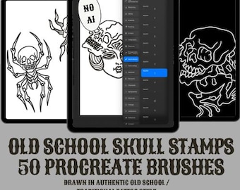 50 Old School Skull brush Stamps for Procreate