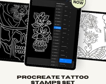 50+Old School Tattoo Procreate Stamps – Unique Traditional Flash Brush Set
