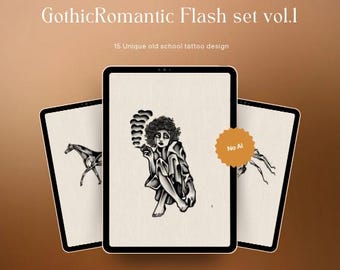 Wrangenstein Gothic Romantic Flash vol.1- 15 hand-drawn old school tattoo designs- No AI