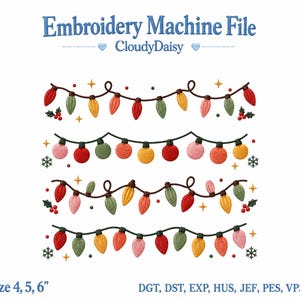 Christmas Lights Embroidery Bundle, Holiday String Lights Machine Embroidery File, Festive Decor Design Set