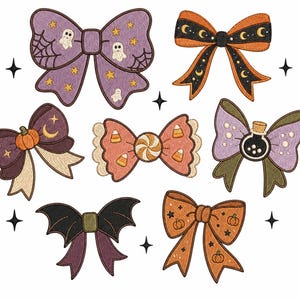 Halloween Bow Embroidery Design Bundle, Spooky Ghost Pumpkin Bows, Machine Embroidery Files