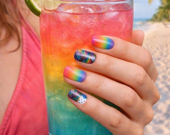 Rainbow Gradient Nail Wraps – Summer Beach Holiday Nails (20 Wraps)