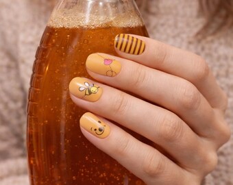 Bee Nail Wraps – Honeycomb Design, Easy Apply (16 Wraps)