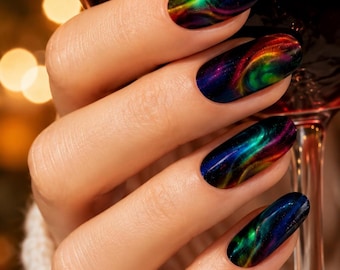 Galaxy Aurora Nail Wraps – Cosmic Swirls & Northern Lights Design 16 wraps