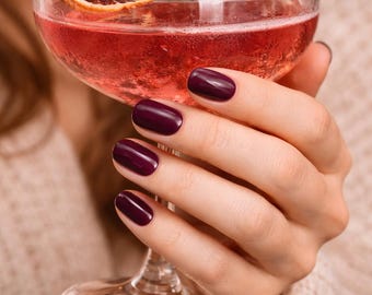 Plum Nail Wraps - Matt glänzendes Finish, Dunkel Mauve, Keine UV Lampe (20 Stück Set)