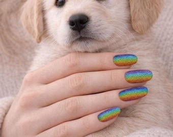 Rainbow Glitter Gradient Nail Wraps – Colourful Sparkle Gel Strips (No UV Lamp)