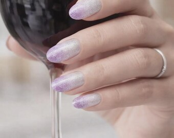Lavender Purple Glitter Ombre Nail Wraps – Silver Sparkle Gel Strips (No UV Lamp)