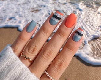 Coastal Wave Nail Wraps | 20 Piece Set | Salon Quality, No UV Needed