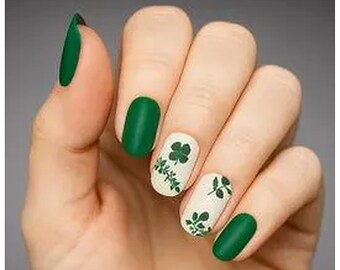Botanical Green Nail Wraps – Leaf Clover Design, Gel Strips (16)