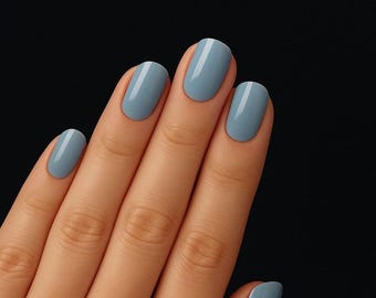 Blue Grey Nail Wraps – Neutral Gel Stickers (20 Wraps) – No UV Lamp Required