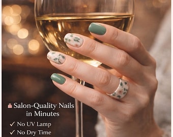 Sage Grün Blumen Nagel Wraps | Botanical Salon Qualität Nägel (20 Wraps)