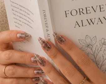 20 Floral Lace Nail Wraps – Elegant Black Rose Design