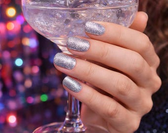 Silver Glitter Nail Wraps – 20 Piece Set, Sparkly Party Nails (No UV Gel)