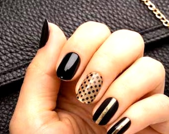 Jean White Nail Wraps – Black Leopard Gel Strips (20 Wraps) – No UV Lamp