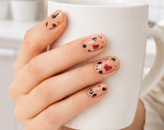 Peach Black Cat Nail Stickers – Gel Strips (16 Wraps) – No UV Lamp
