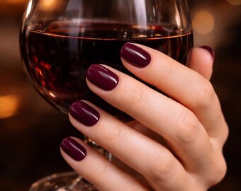 Plum Wine Nail Wraps – Deep Burgundy Glossy Stickers (20 Piece Set)