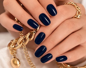 Jean White Midnight Luxe Nail Wraps – Deep Navy High-Gloss Finish (20 Wraps)