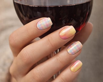 Pastel Plaid & Sunset Gradient Nail Wraps | Soft Gingham Ombre DIY Manicure