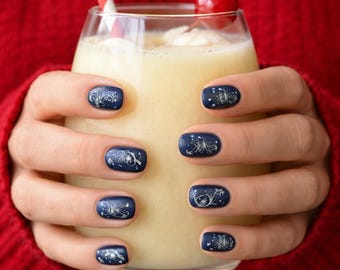 Navy Blue Nail Wraps – Minimalist White Detail, Salon Quality (16 Wraps)