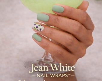 Salbeigrüne Floral Nail Wraps - Matte & Glänzende Gel Streifen (20 Wraps)