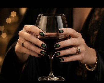Black Green Leaf Nail Wraps | Festival Nail Wraps | Party Nail Stickers | 420 Style Nails | Bold Nail Art | Jean White Nail Wraps | Easy DIY