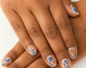 Jean White Nail Wraps - Botanische Blüte Pastell Floral Sticker (20 Wraps)