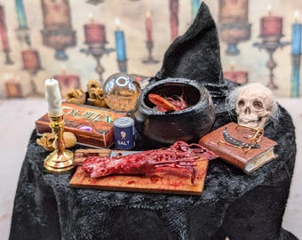 Halloween handmade table with 12th scale dollhouse miniatures