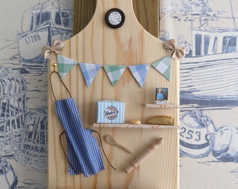 Wall Art bread board/chopping board display with 12th scale handmade miniatures