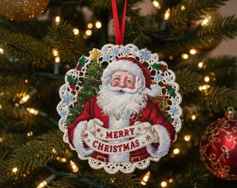 Vintage Santa FSL Ornament | Lace ITH Embroidery | Christmas Tree Decor
