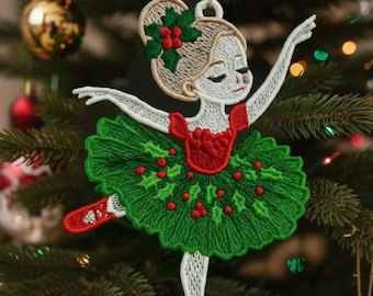 Christmas Ballerina FSL Embroidery Design • Holiday Ornament Holiday digital download
