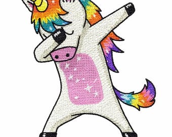 Dabbing Unicorn Machine Embroidery Design, Rainbow Unicorn Embroidery File, Cute Kids Digital Download