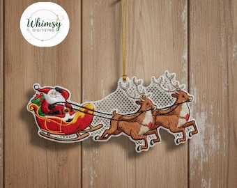 Santa Sleigh Reindeer Embroidery Design | Christmas Holiday Pattern (Instant Download)