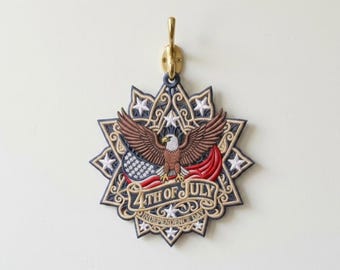 4th of July Eagle FSL Embroidery Design, Independence Day Ornament, American Flag Patriotic Digital File, USA Spirit Lace Embroidery Pattern