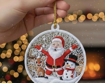 Santa Snow Globe FSL Embroidery Design | Christmas Ornament, Lace Machine Embroidery, Holiday Decor