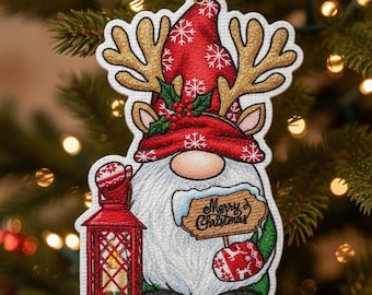 FSL Christmas Gnome Ornament | Freestanding Lace Embroidery Design | Holiday Lantern Decor | Machine Embroidery File