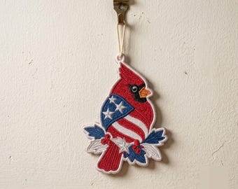 Patriotic Cardinal FSL Embroidery Design, 4th of July American Flag Bird Embroidery File, USA Semiquincentennial Ornament