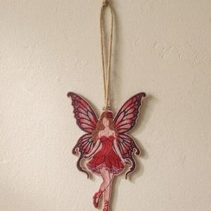 Red Fairy Free Standing Embroidery Design, Forest Pixie Ornament Pattern, Cottagecore Room Decor, Machine Embroidery File Digital Download