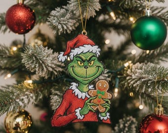 Grinch, Gingerbread Man, FSL Ornament, Machine Embroidery Design, Christmas Decor
