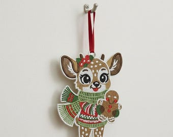 FSL Reindeer Ornament, Lace Deer Embroidery Design (Digital Download)