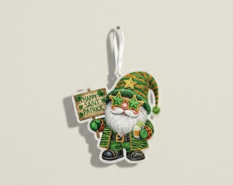 St Patrick Gnome Embroidery Design, Irish Clover (Digital Download)