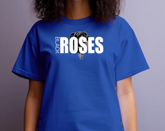 Gothic Black Roses Skull Graphic T-Shirt, Black Short Sleeve Shirt S-5X
