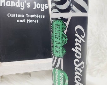 Halloween Tumbler - Chapstick Tumbler - Glow in the Dark - Beetlejuice - Fall Tumbler - 20 Ounce Tumbler - Funny Tumbler - Chapstick gift