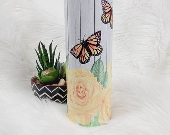 Butterfly Tumbler - Yellow Roses - Rose Tumbler - Flower Tumbler - Monarch - Epoxy Free Tumbler - Custom Tumbler - Gifts for Her