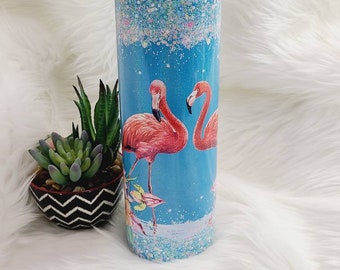 Flamingo Tumbler - Summer Tumbler - Tropical Tumbler - Epoxy Free Tumbler - Cold Cup. - 20 Ounce Tumbler - Holographic - Flamingo Gifts