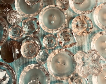 10 Random Vintage Clear Glass Buttons - Bulk, Mixed Lot