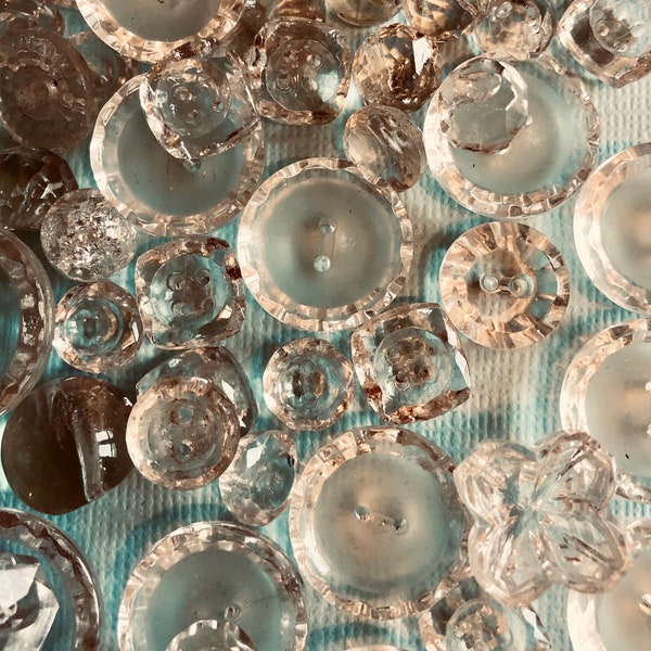 10 Random Vintage Clear Glass Buttons - Bulk, Mixed Lot