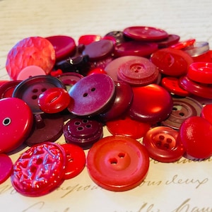 35 Random Vintage/Newer Red Shades Buttons - Bulk, Mixed Lot