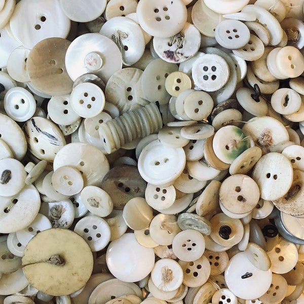 80 Random Vintage/Antique Mother of Pearl Buttons - Bulk, Mixed Lot